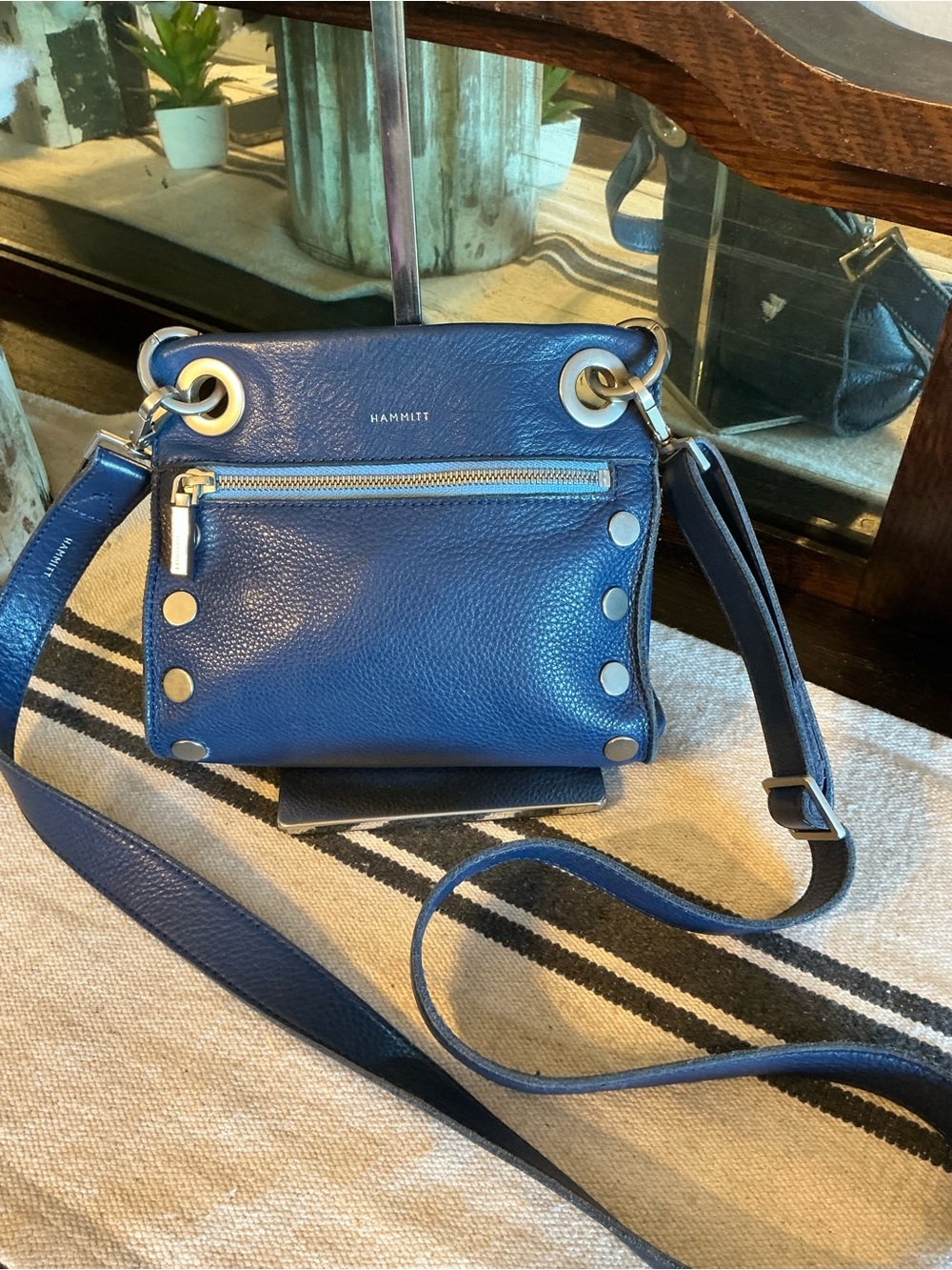 Hammitt Leather Tony Small Crossbody Bag Jazz Blues Brushed Silver MSRP $325